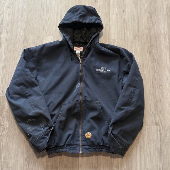 Men's Red Kap Navy Blue Canvas Lined Quilted Hooded Active Work Jacket Sz Large - Picture 1 of 8